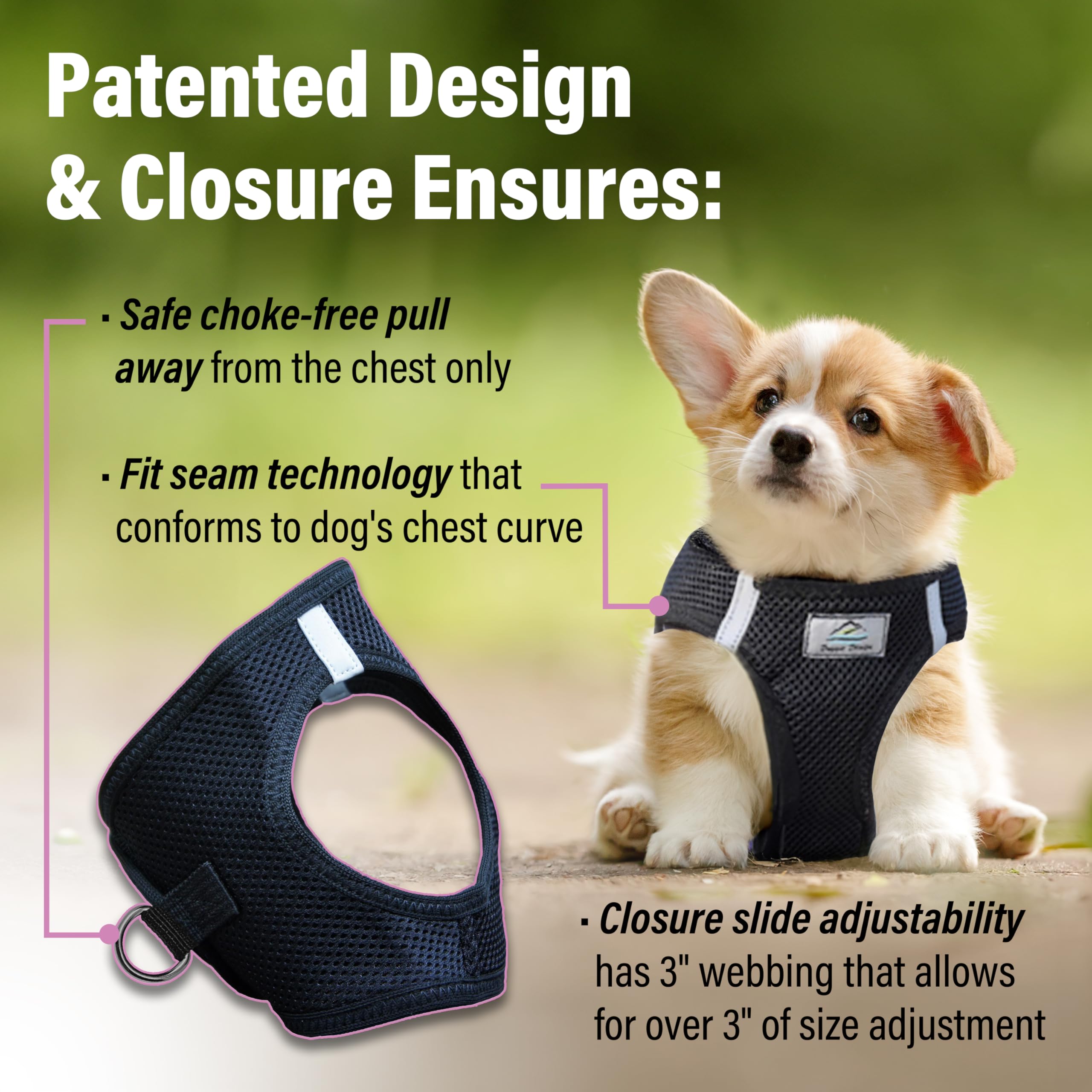 Choke Free Reflective Step In Ultra Harness - Black - American River (Xxs) By Doggie Design